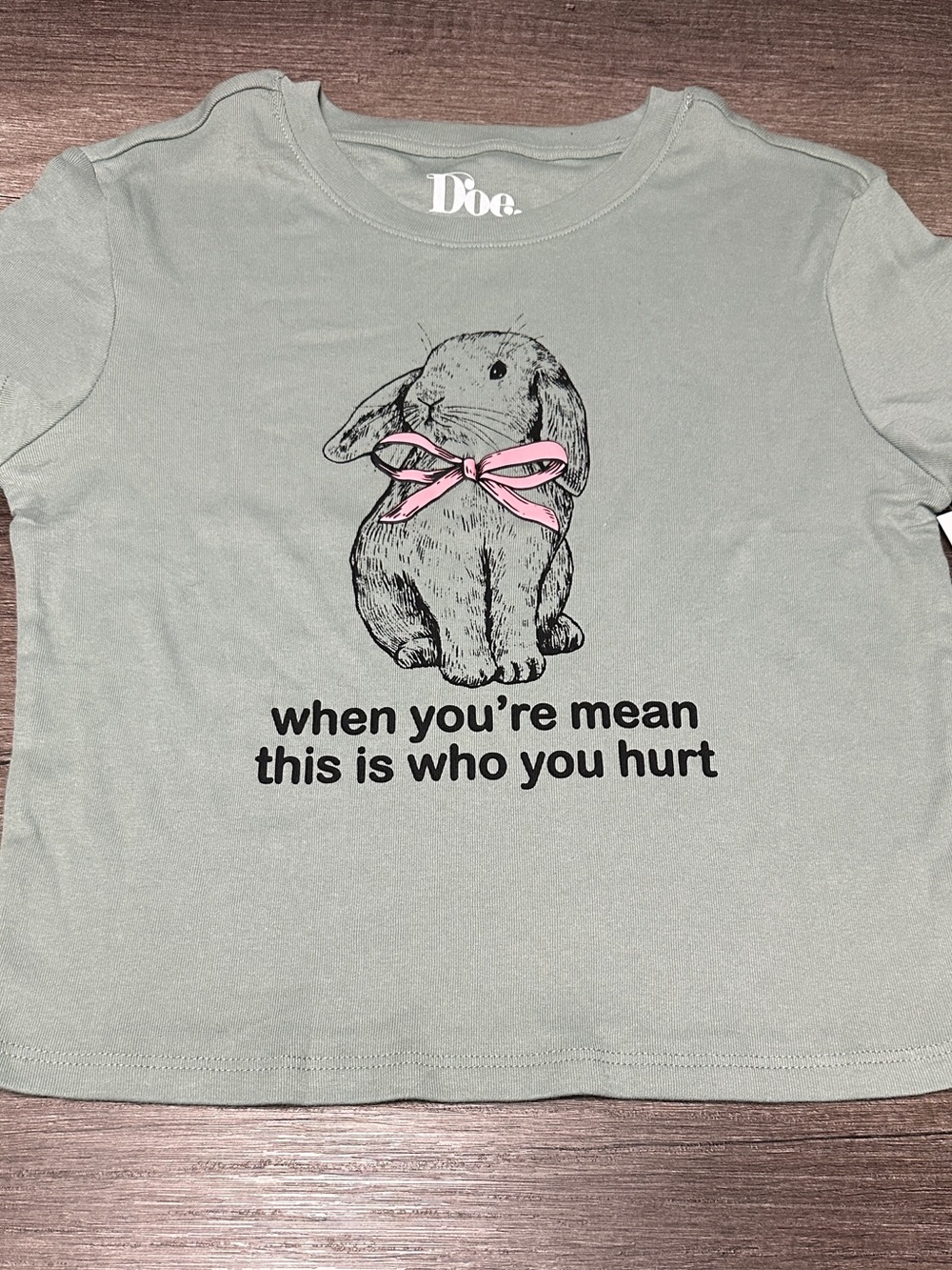 Sage Bunny Graphic Tee with Pink Bow